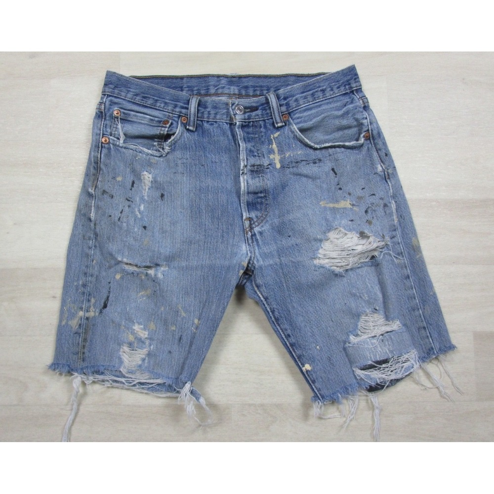 Levi's 501 Denim Jean Shorts Men's (30) Cut Off Grunge Thrashed Paint Splatter